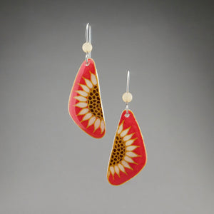 Red Goose Egg Shell Jewelry - Red Sunflower Earrings