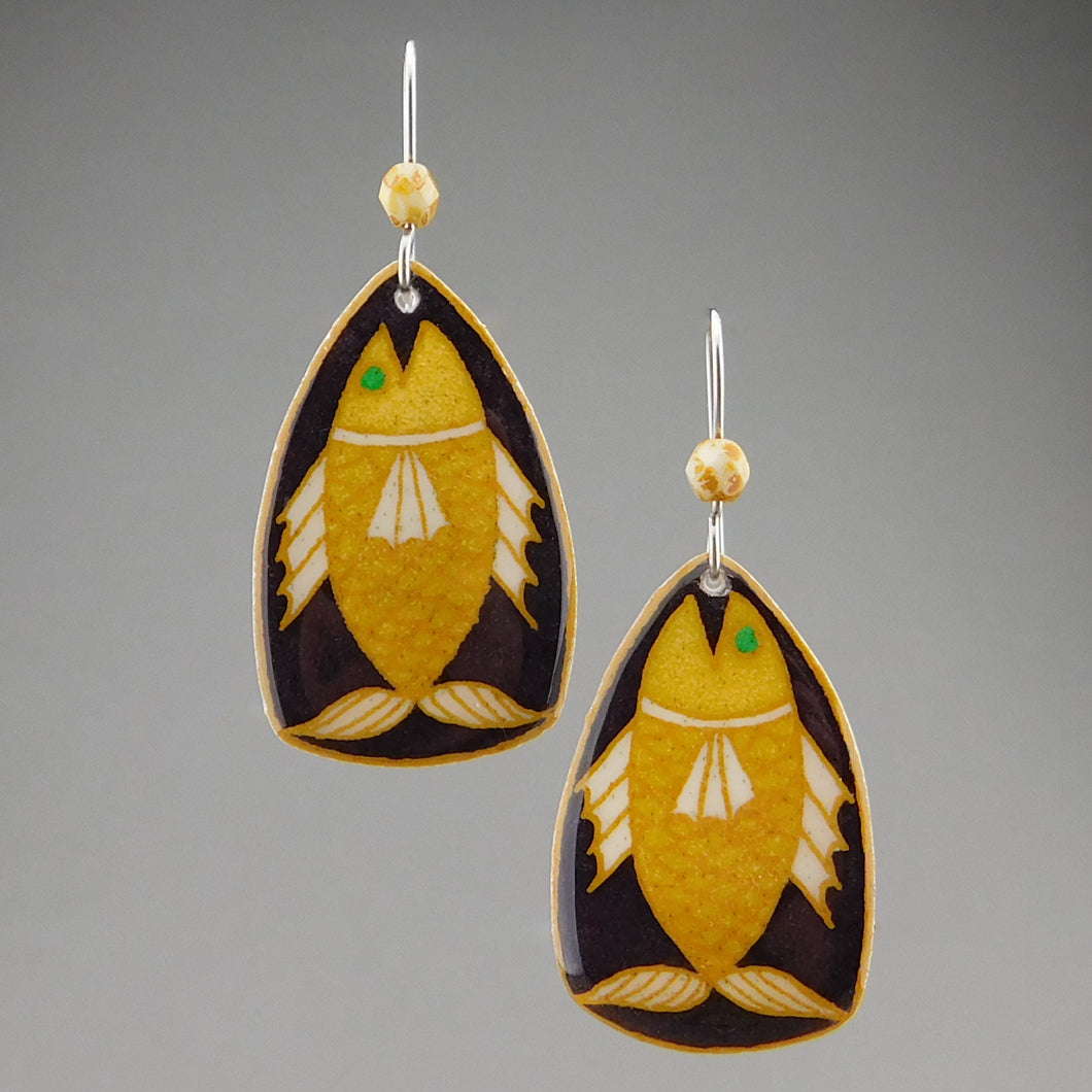 Black Goose Egg Shell Jewelry - Happy Fish Earrings