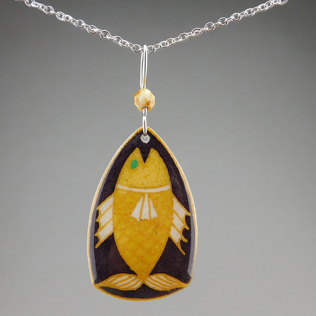 Black Goose Egg Shell Jewelry - Happy Fish Pendant