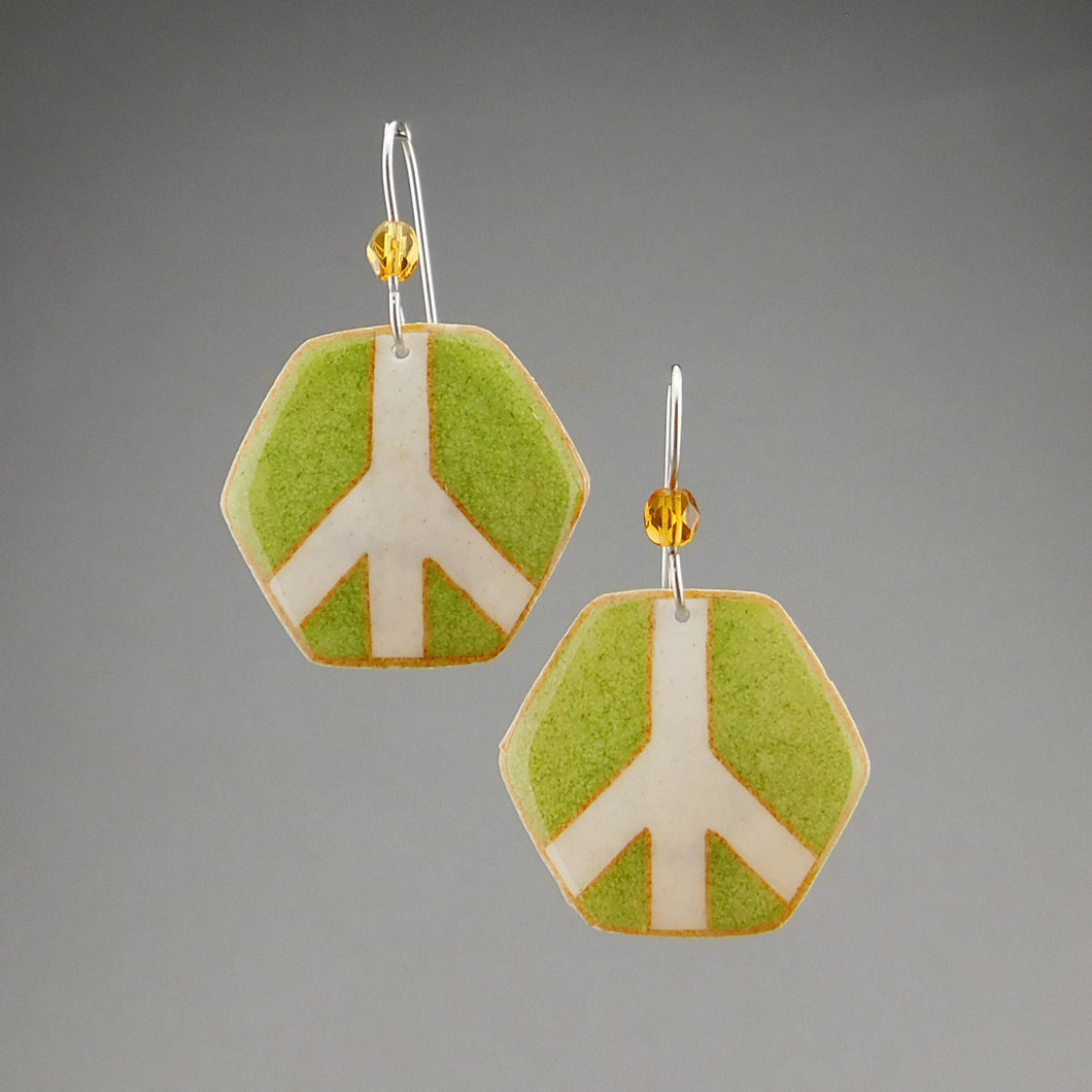 Green Goose Egg Shell Jewelry - Lime Hex Peace Earrings