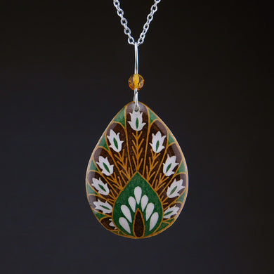 Green Goose Egg Shell Jewelry - Peacock Pendant