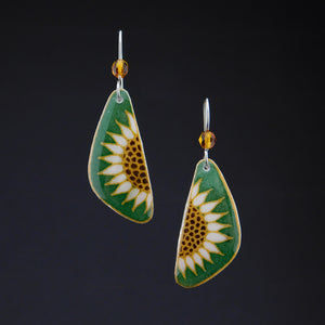Green Goose Egg Shell Jewelry - Sunflower Earrings