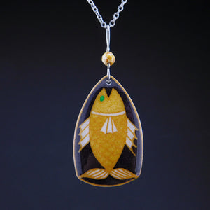 Black Goose Egg Shell Jewelry - Happy Fish Pendant
