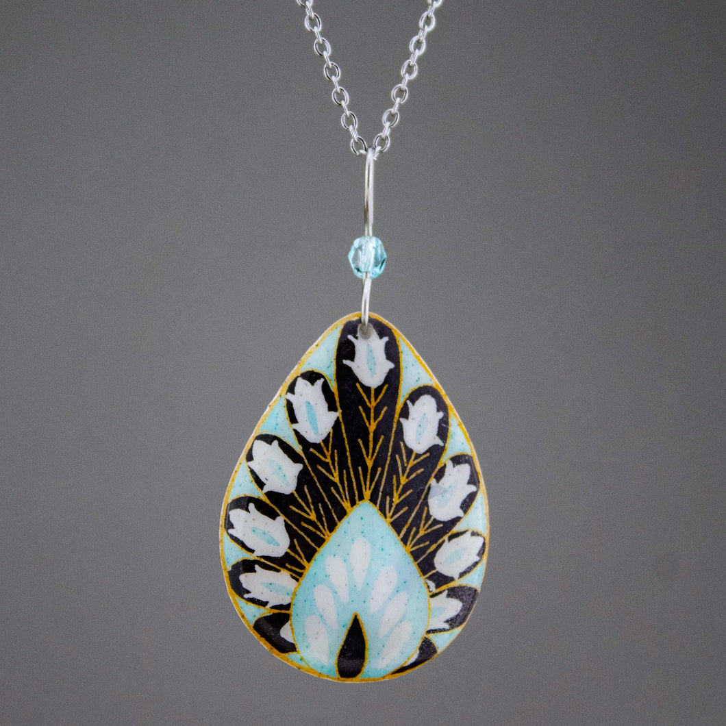 Blue Goose Egg Shell Jewelry - Ice Peacock Pendant