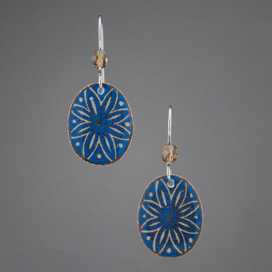 Blue Goose Egg Shell Jewelry - Oval Flower Earrings