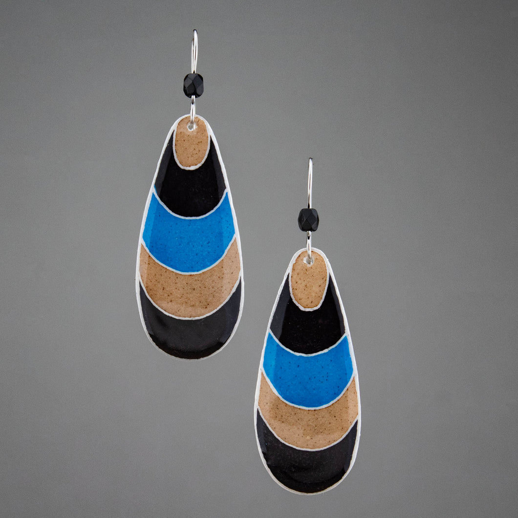 Blue Goose Egg Shell Jewelry - Blue and Tan Groovy Stripes