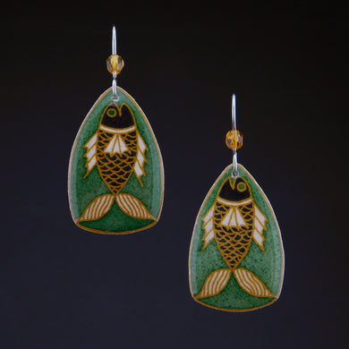 Green Goose Egg Shell Jewelry - Happy Black Fish Earrings