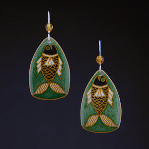 Green Goose Egg Shell Jewelry - Happy Fish Earrings