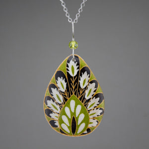 Green Goose Egg Shell Jewelry - Lime Peacock Pendant