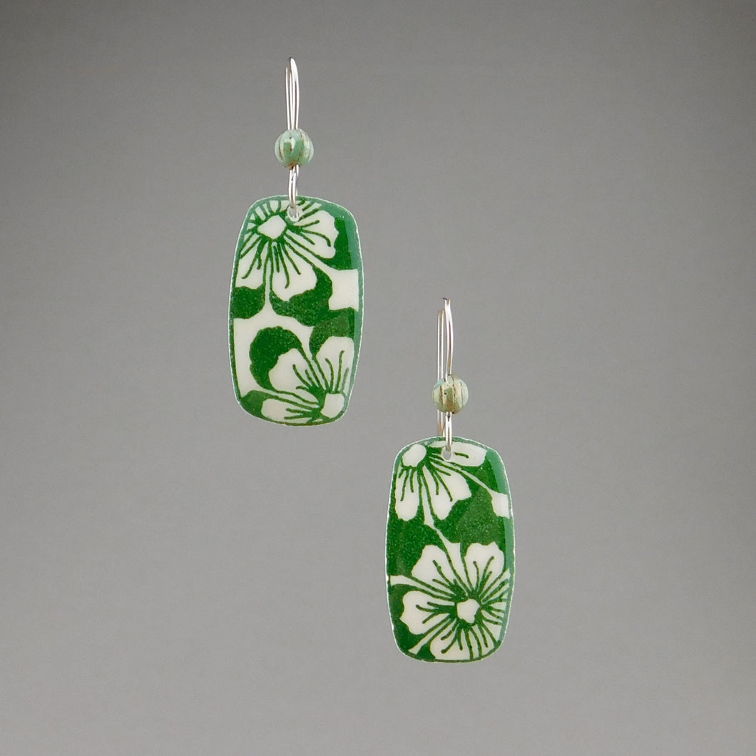 Green Goose Egg Shell Jewelry - Rectangle Flower Earrings