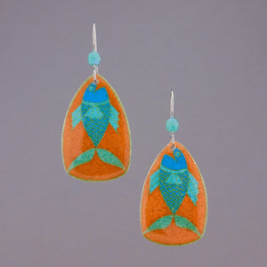 Orange Goose Egg Shell Jewelry - Happy Blue Fish Earrings