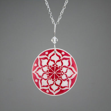 Red Goose Egg Shell Jewelry - White Mandala Pendant