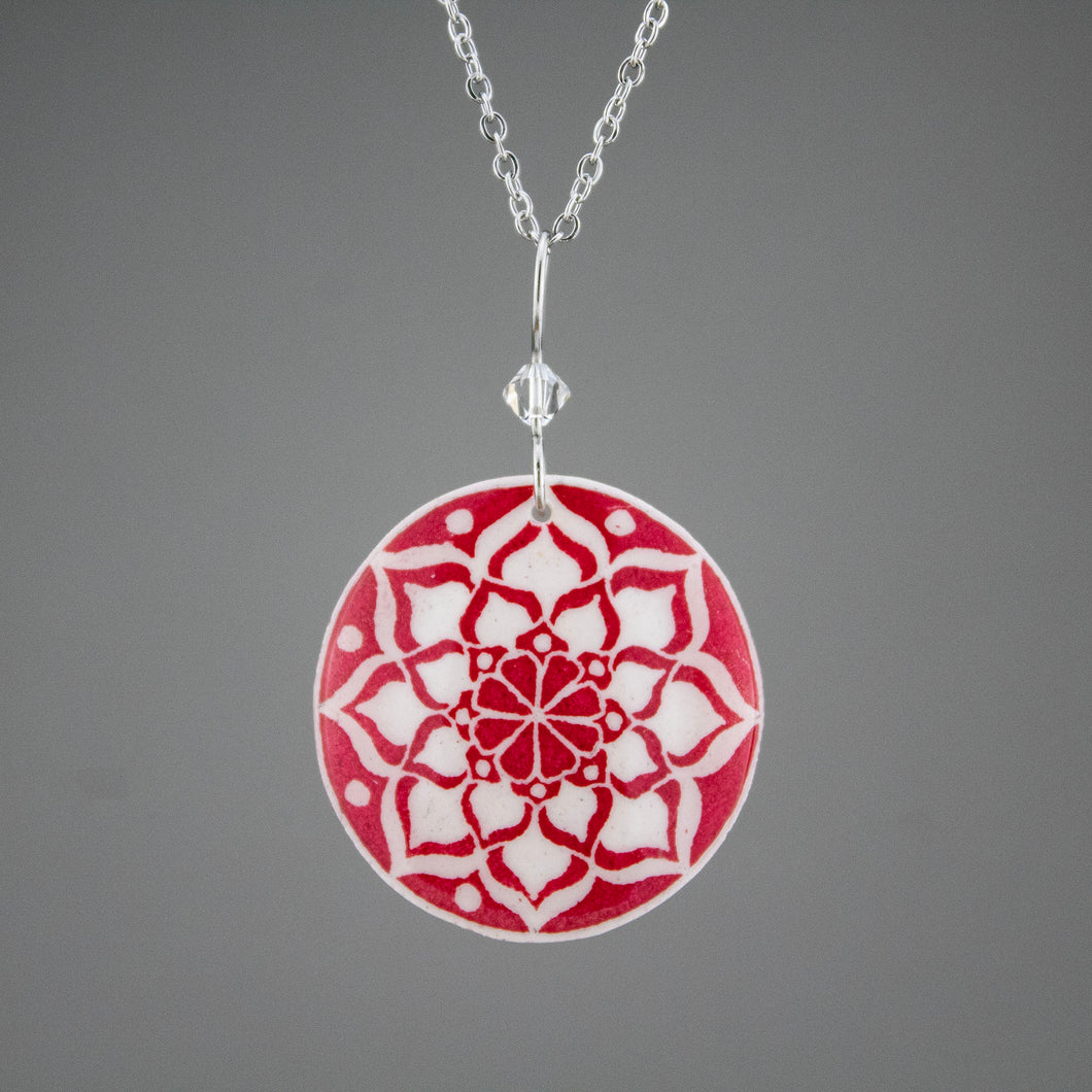 Red Goose Egg Shell Jewelry - White Mandala Pendant