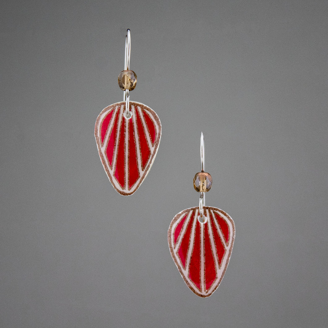 Red Goose Egg Shell Jewelry - Raydrop Earrings - Small