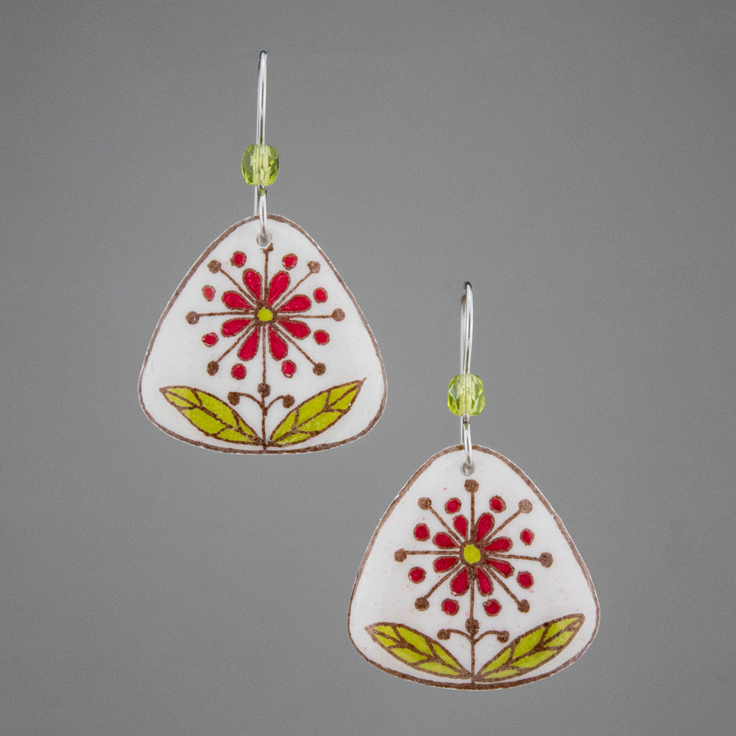 Red Goose Egg Shell Jewelry - Triangle Flower Earrings