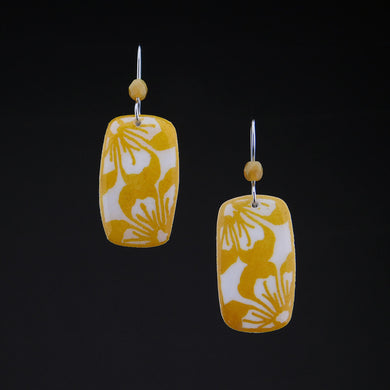 Yellow Goose Egg Shell Jewelry - Rectangle Flower Earrings