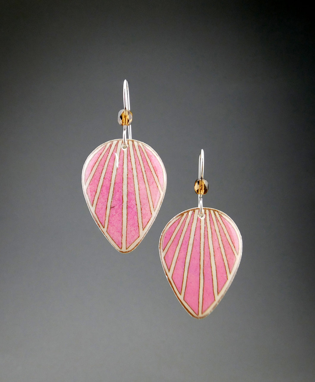 Pink Goose Egg Shell Jewelry - Raydrop Earrings - Large