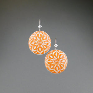Orange Goose Egg Shell Jewelry - White Mandala Earrings