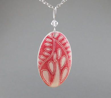 Pink Goose Egg Shell Jewelry - Paisley Pendant