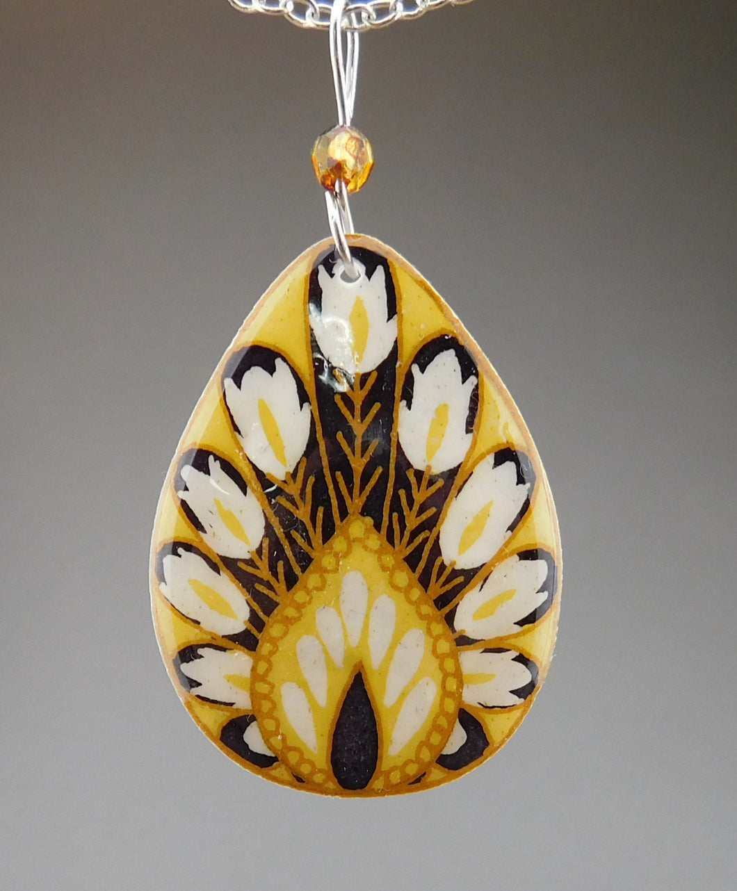 Yellow Goose Egg Shell Jewelry - Peacock Pendant