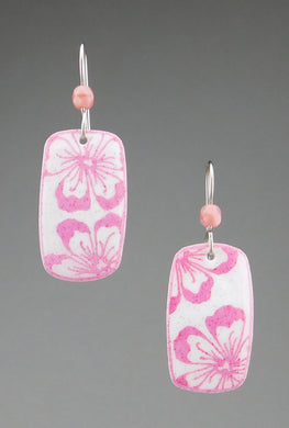 Pink Goose Egg Shell Jewelry - Rectangle Flower Earrings