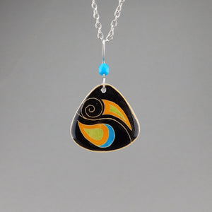 Black Goose Egg Shell Jewelry - Brilliant Swirl Pendant