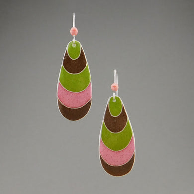 Pink Goose Egg Shell Jewelry - Green Brown Groovy Stripes