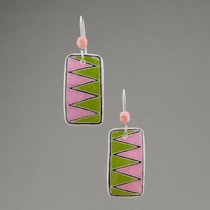 Pink Goose Egg Shell Jewelry - Green Zigzag Earrings