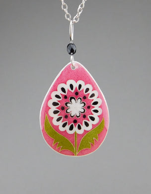 Pink Goose Egg Shell Jewelry - White Flower Tear Pendant